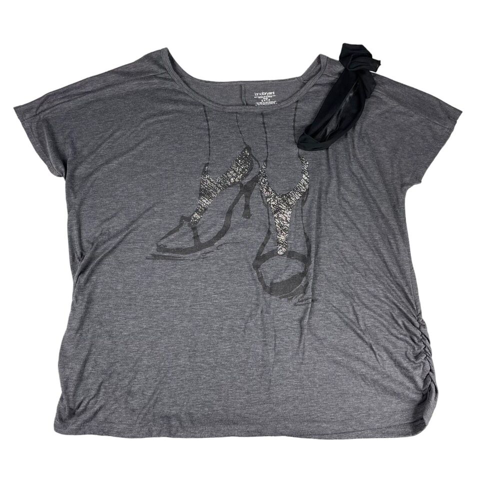 Lane Bryant Shirt Women's 22/24 Gray Short Sleeve Tee Glitter Heels Tie Casual